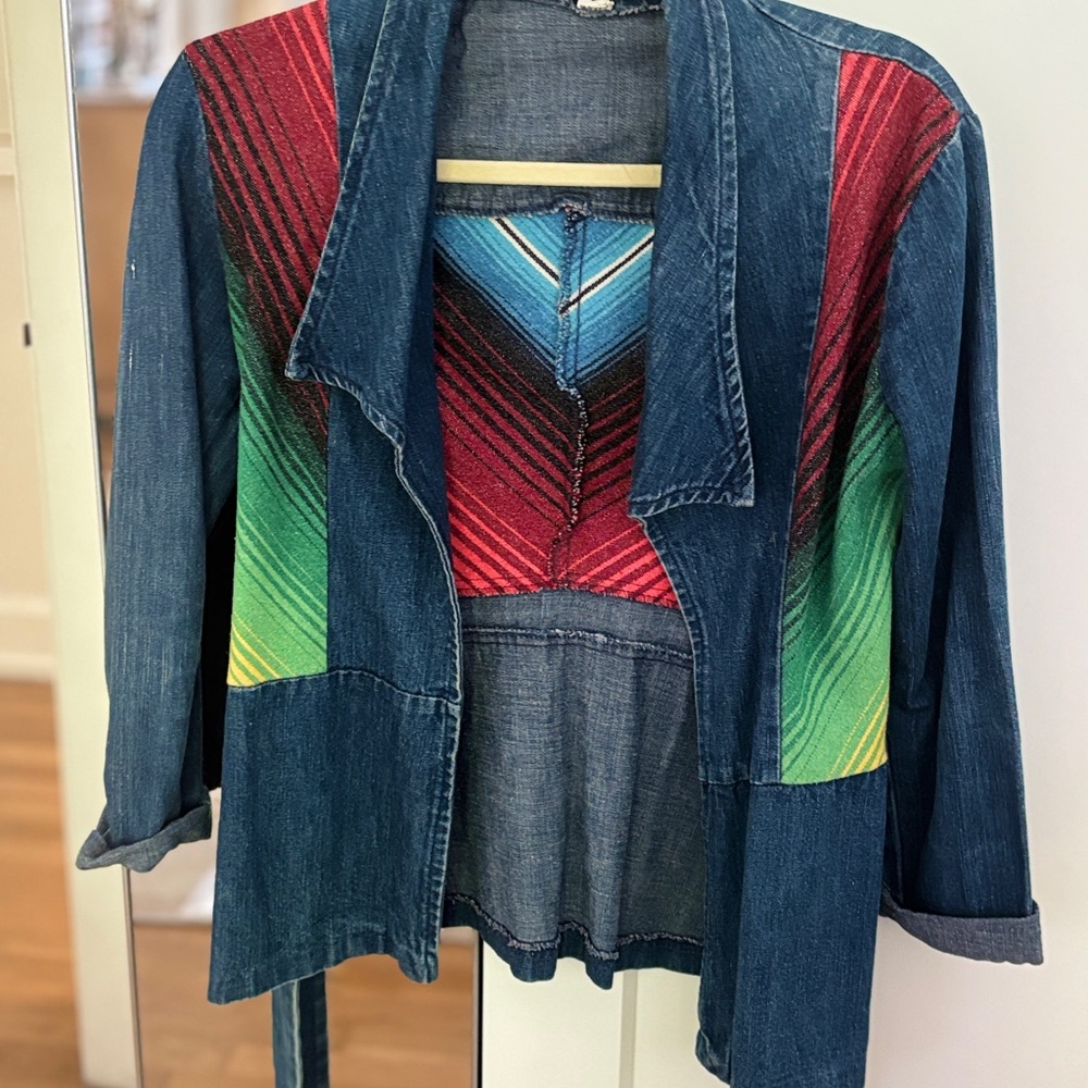 Vintage Colorful Denim Jacket with Striped Design